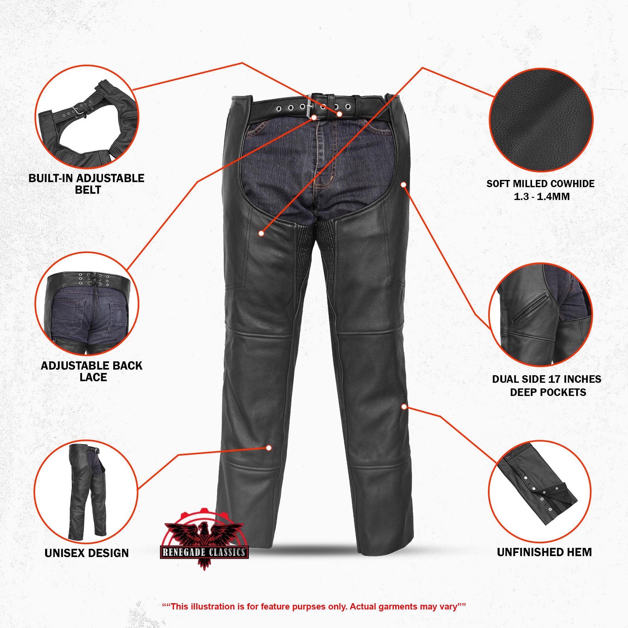 Galvon™ Unisex leather motorcycle chaps