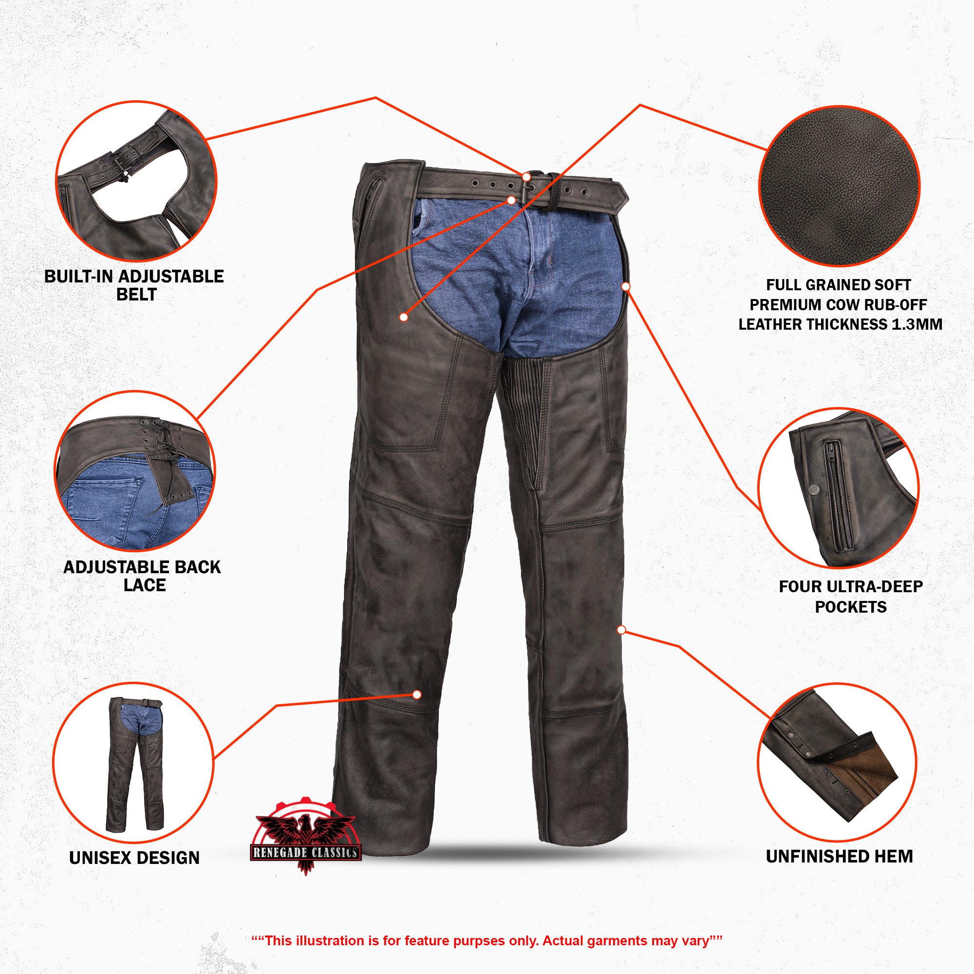 Wildridge™ Unisex Brown  leather motorcycle chaps