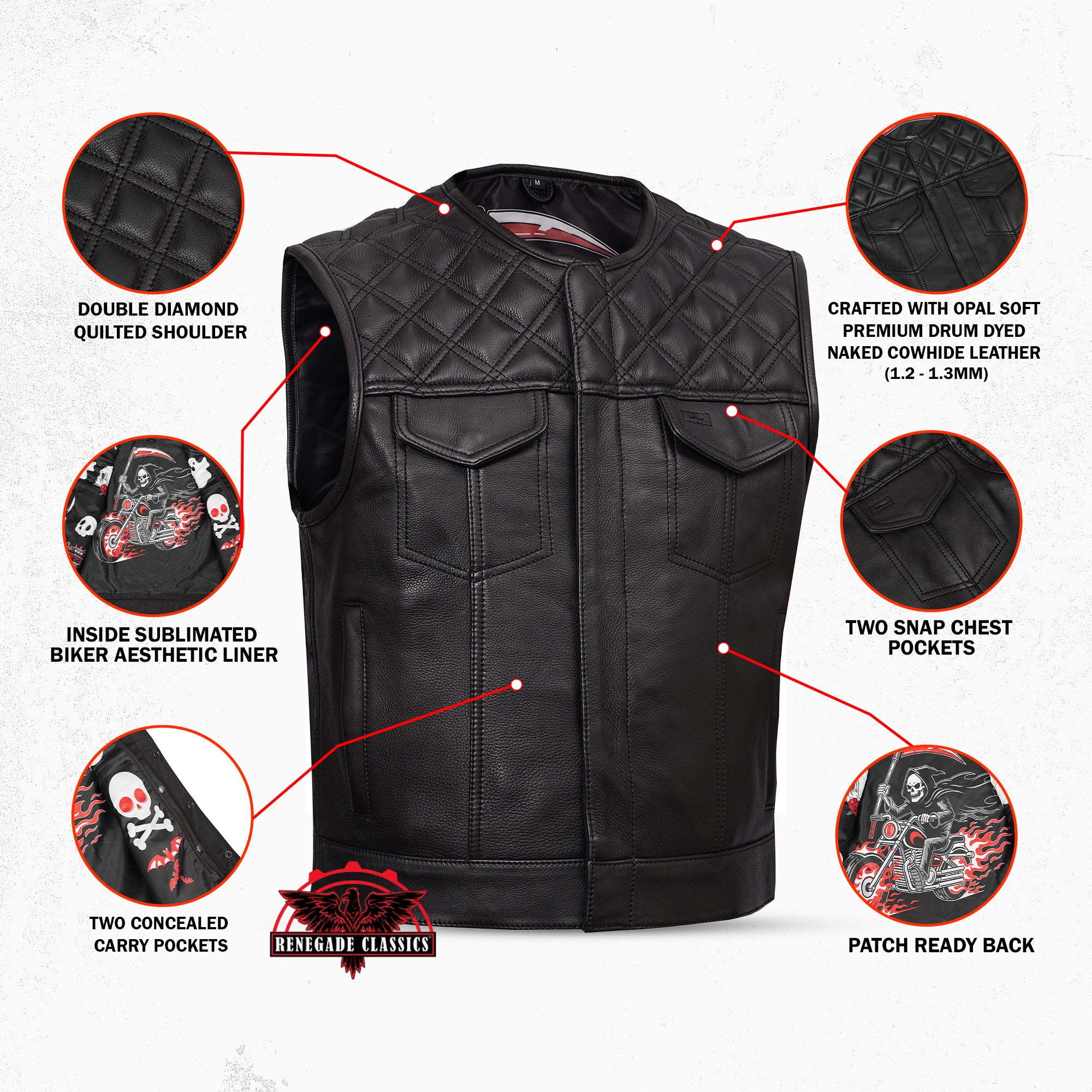 Nocturne Mens Leather Motorcycle Vest