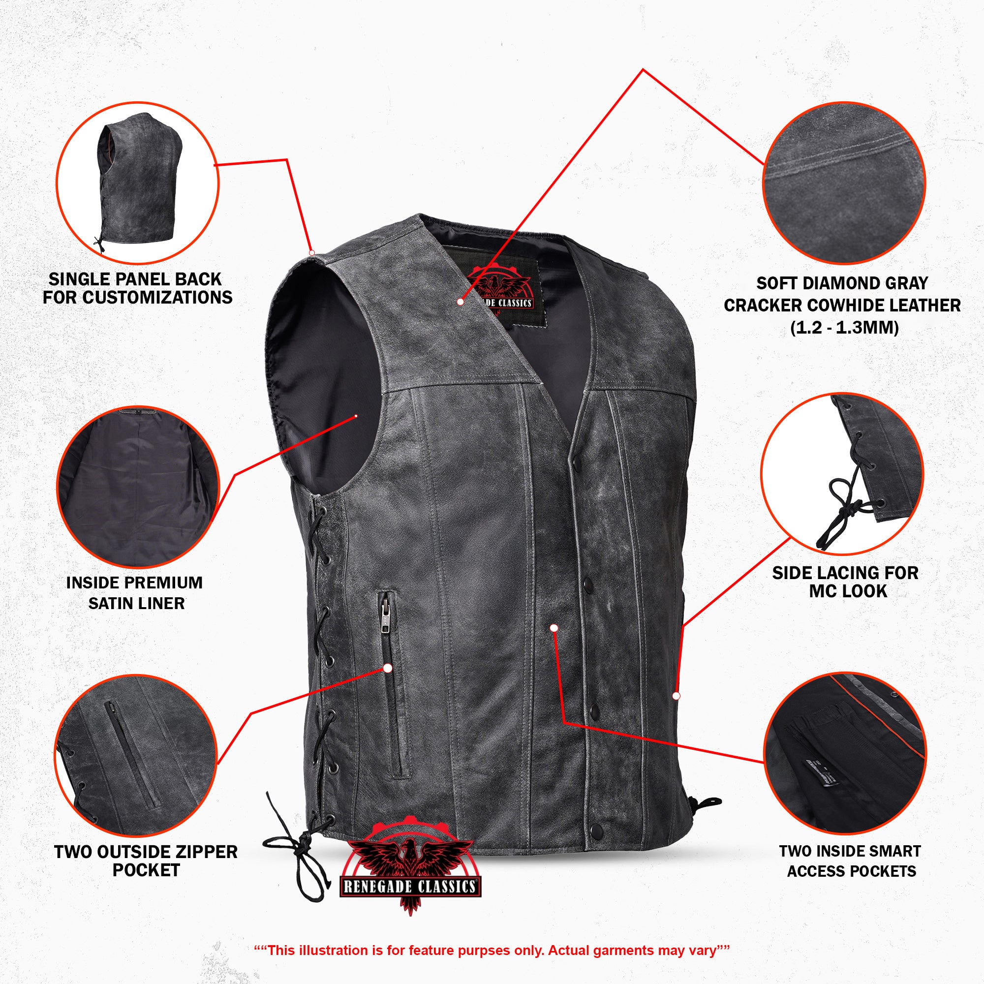 Tomstone Mens Leather Motorcycle Vest