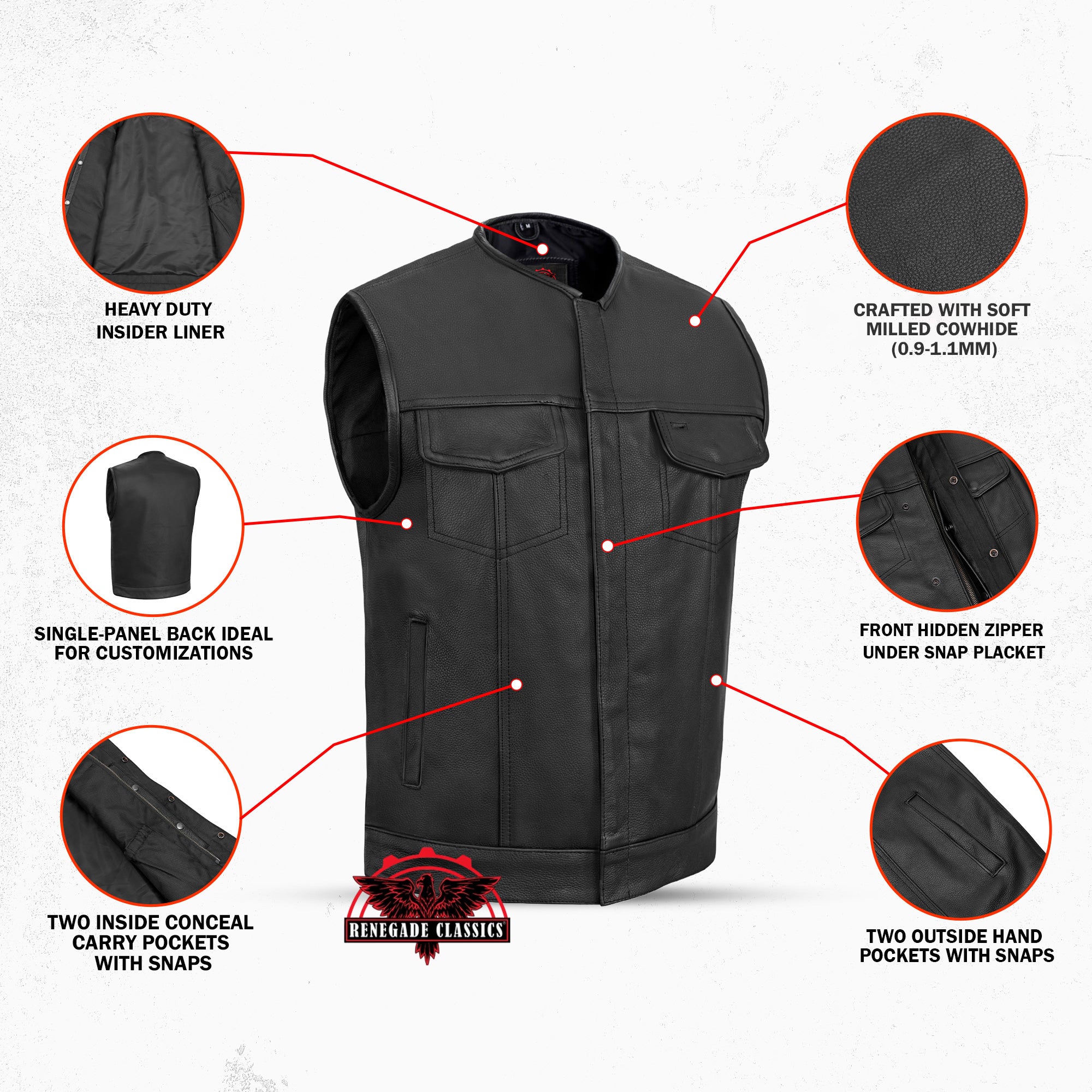 Dawn Run™ Mens Leather Motorcycle Vest