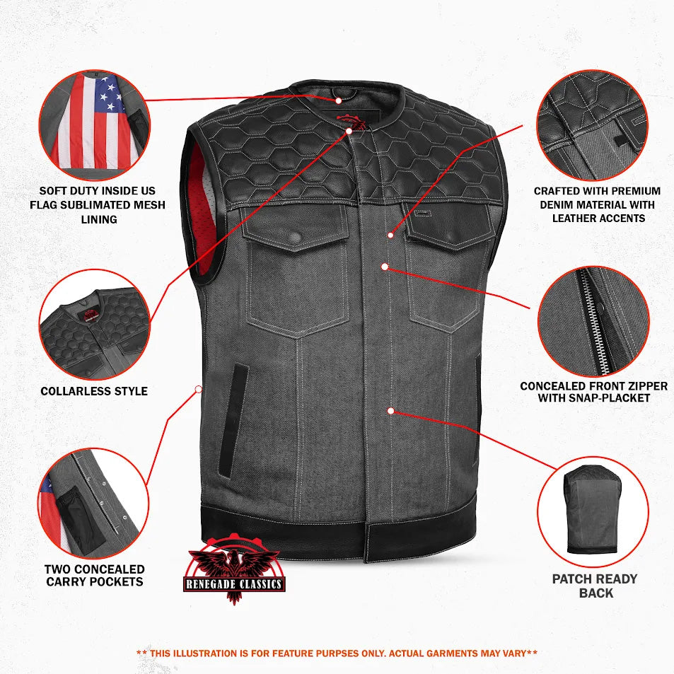 HiveOps Mens Denim Motorcycle Vest