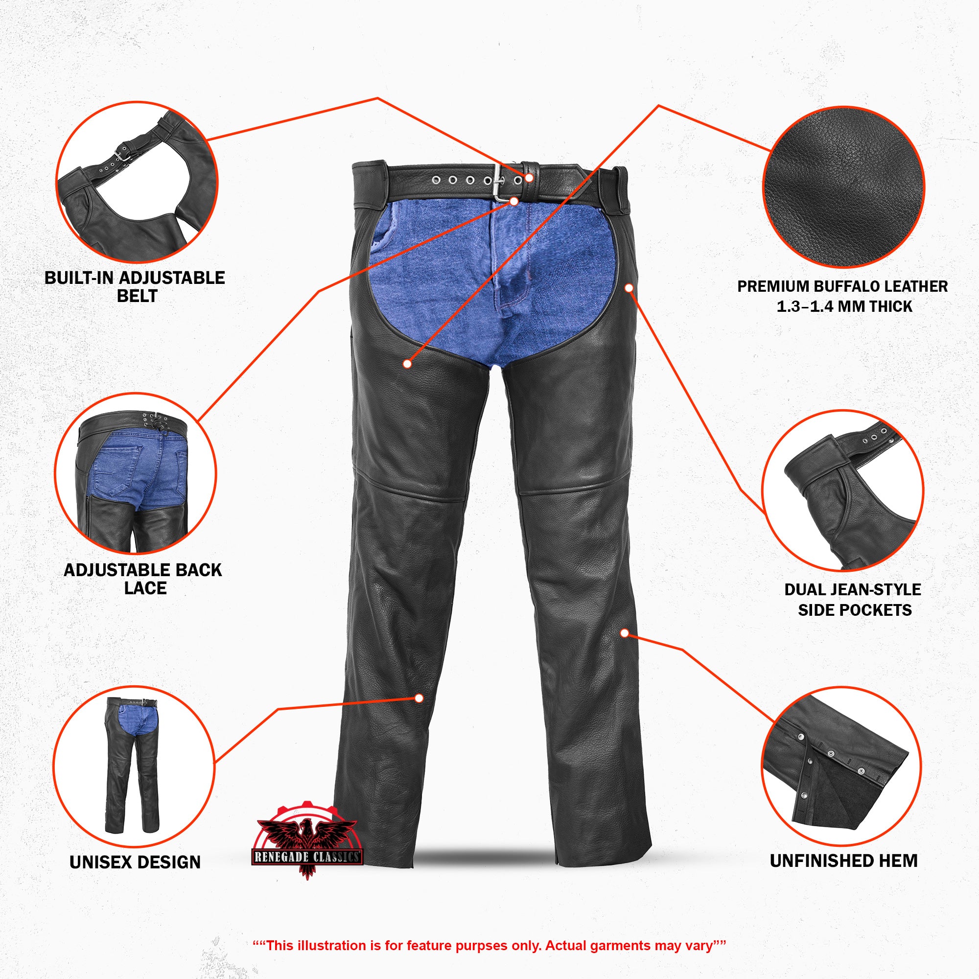 Wrangler™ leather motorcycle chaps - Black