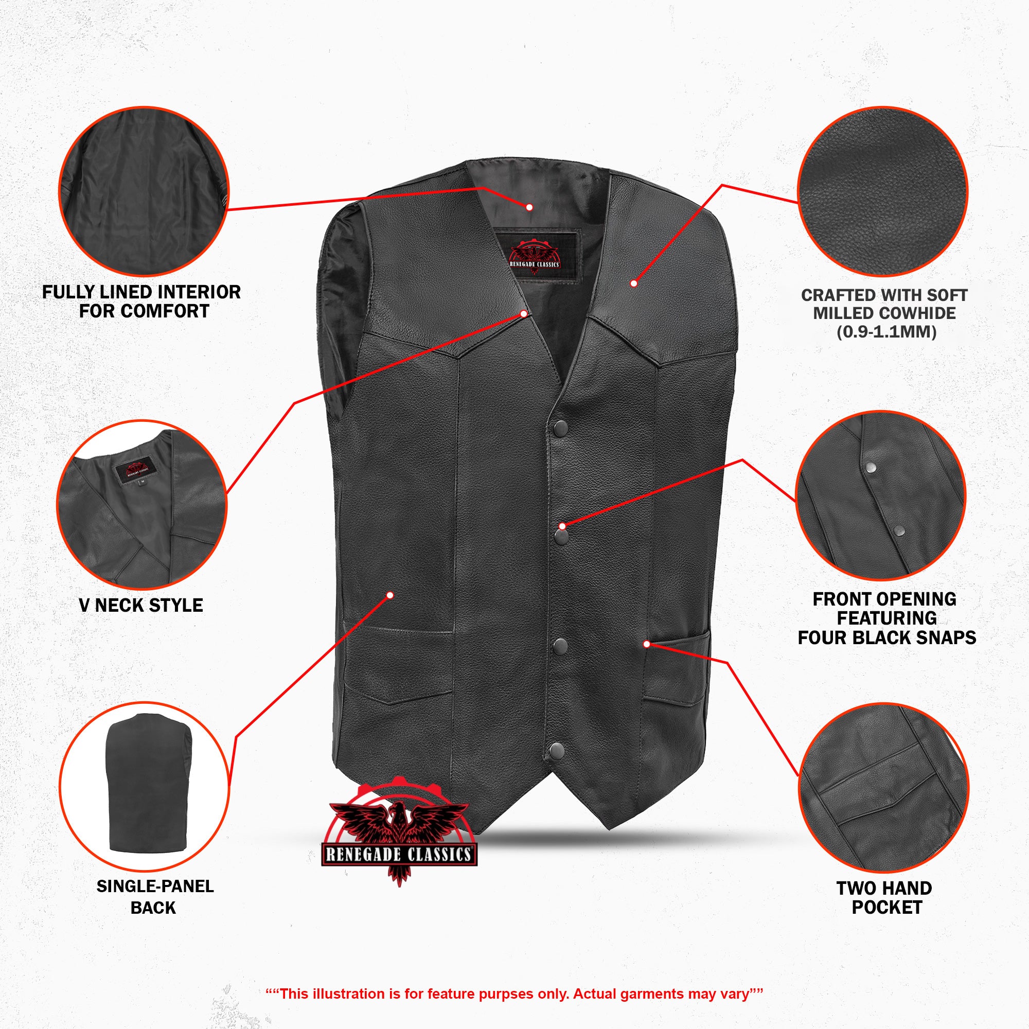 Quiet™ Ride Men's  Motorcycle Leather Vest - Black