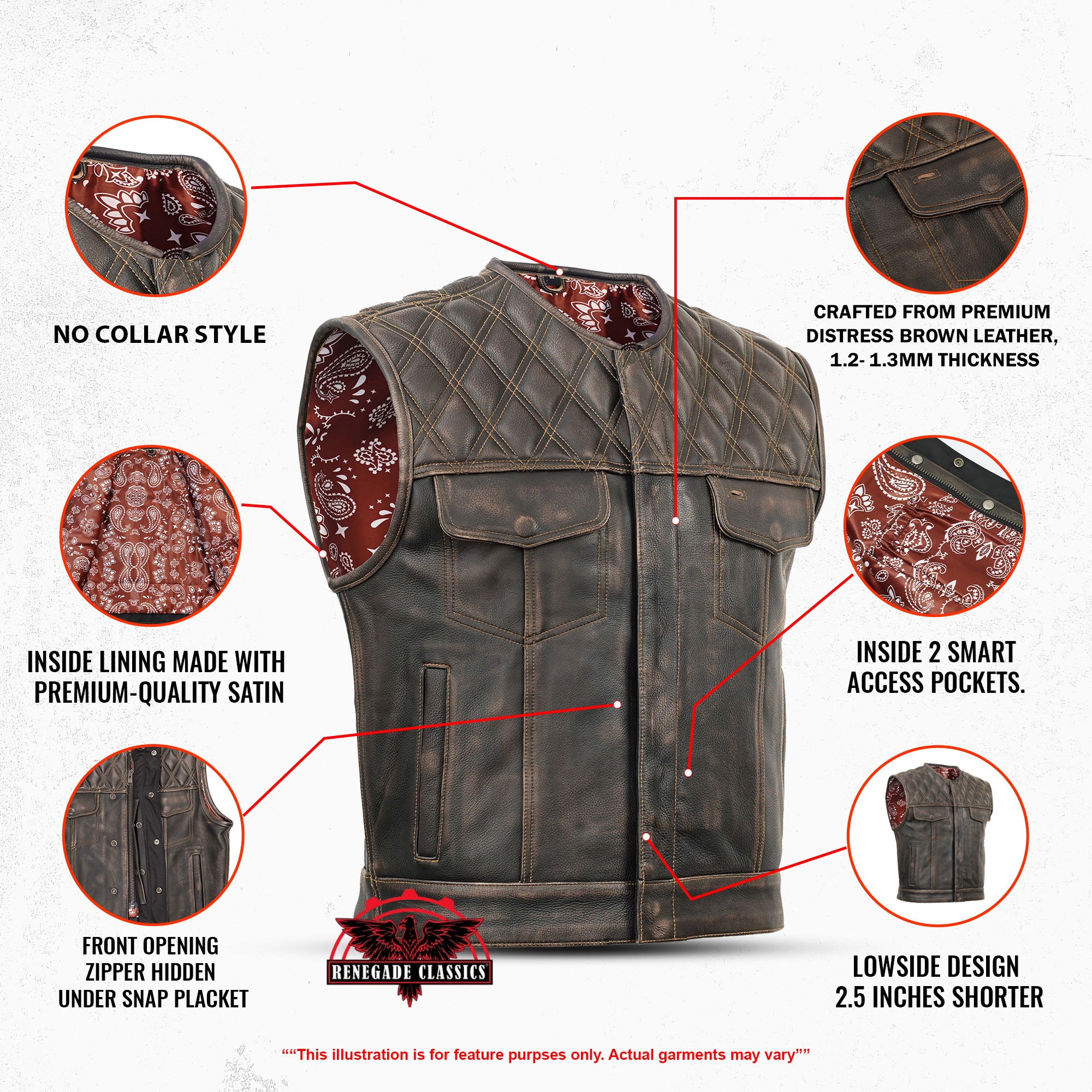 Liberty Knight™ Lowcut Mens Leather Motorcycle Vest