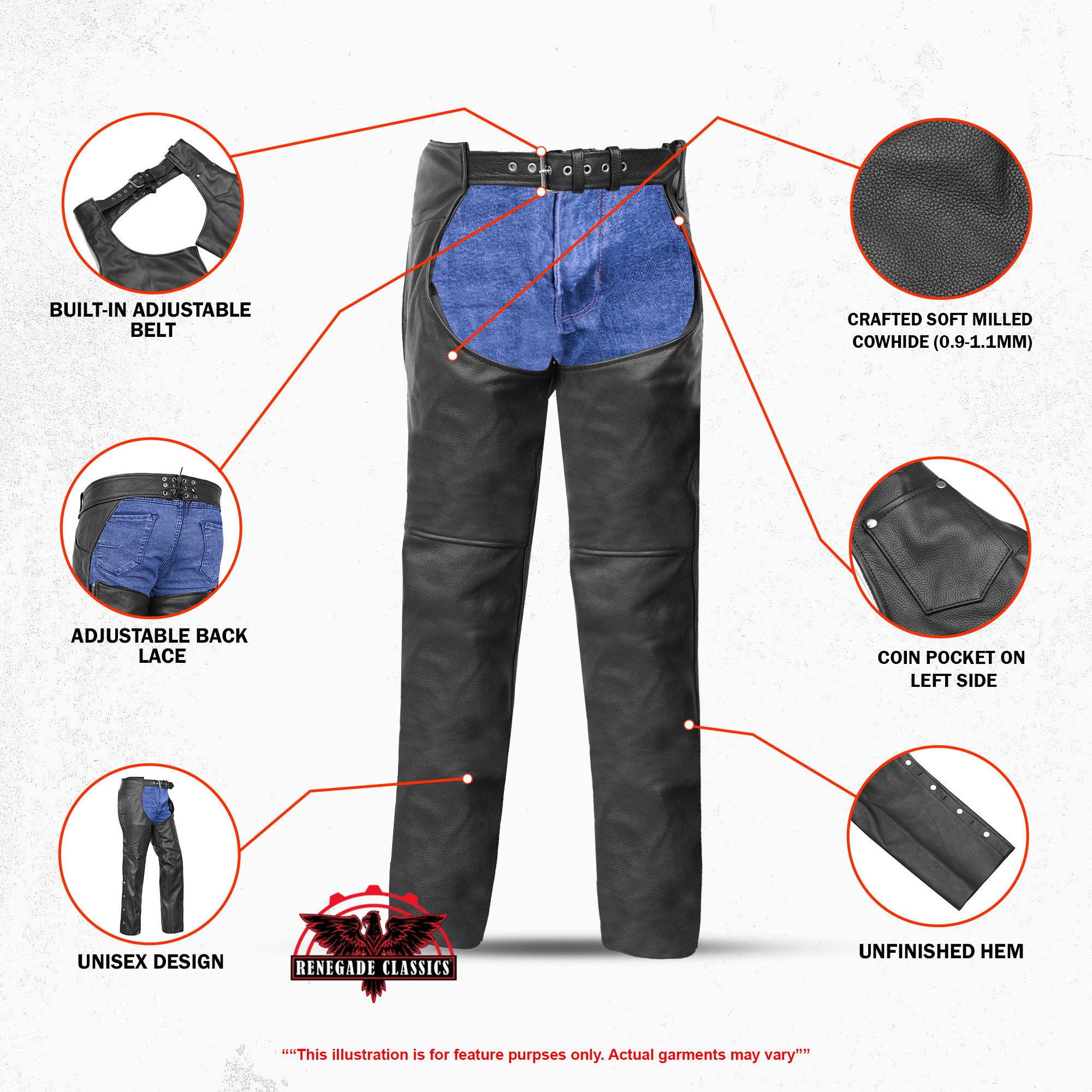 Velex™ Unisex  leather motorcycle chaps