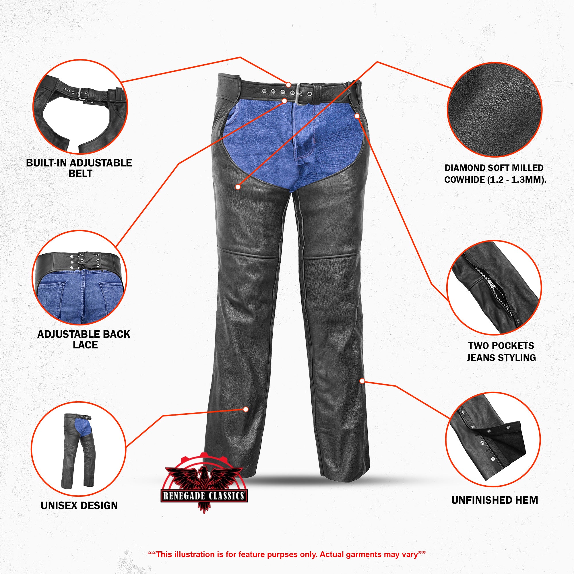 Traza™ Unisex Black leather motorcycle chaps