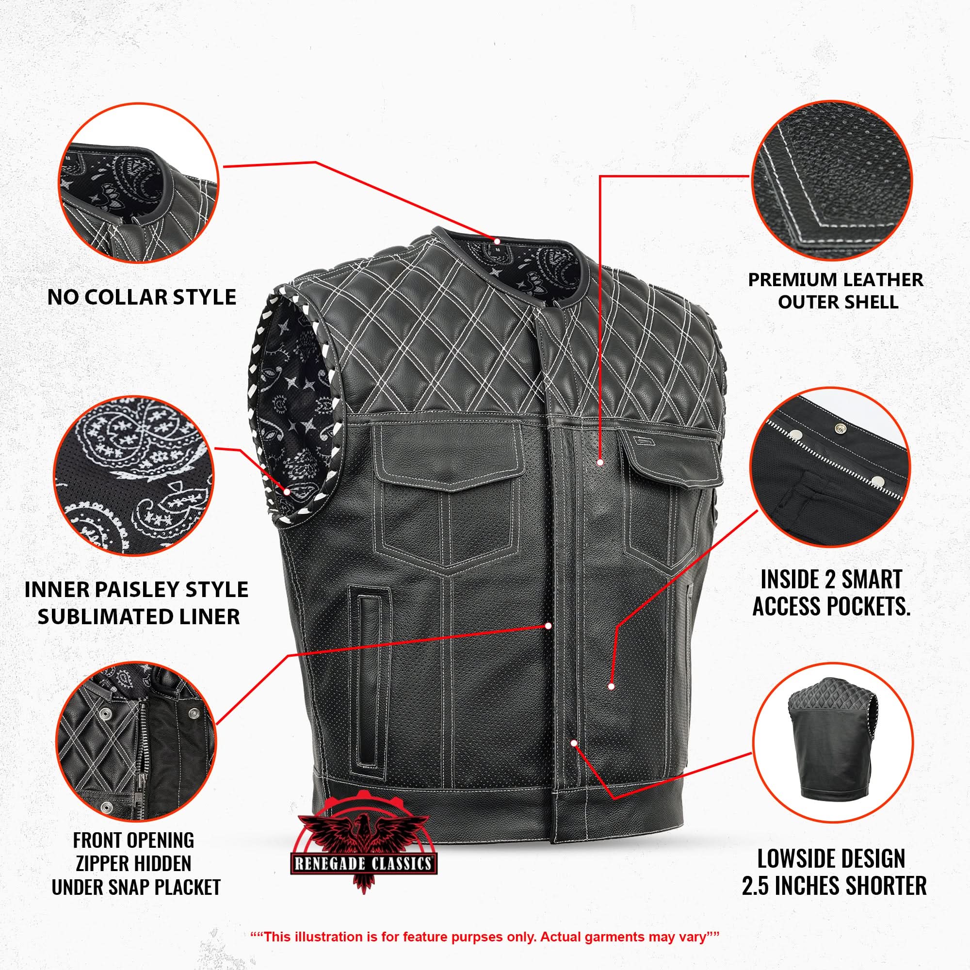 Hudson Lowcut Mens Leather Motorcycle Vest