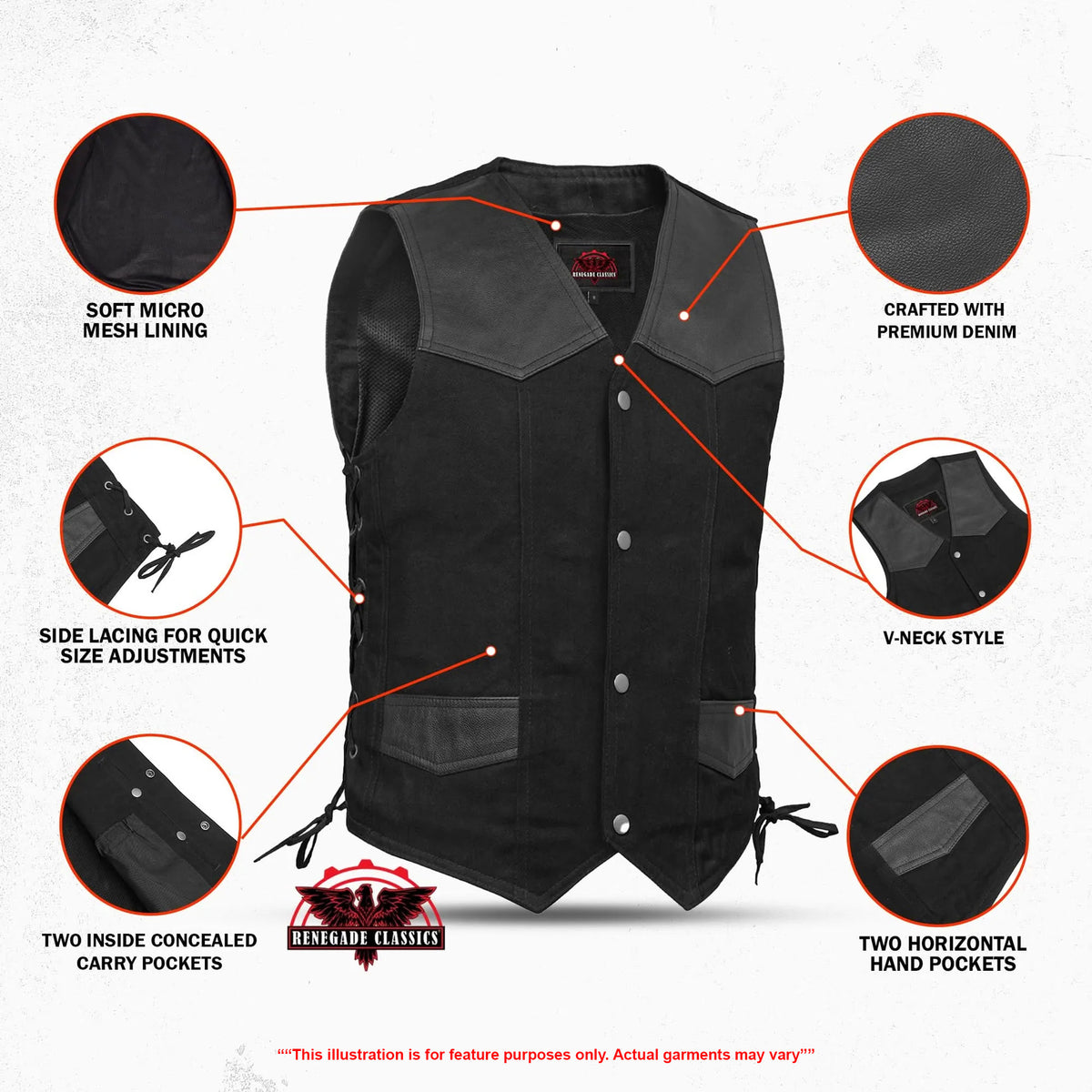 Maison Men’s Motorcycle Denim Vest - Features