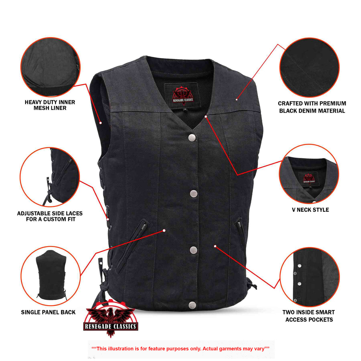 Denim Dream Womens Denim Motorcycle Vest - Features