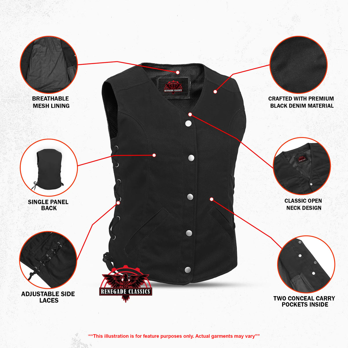 Western Edge™ Womens Denim Motorcycle Vest - Features