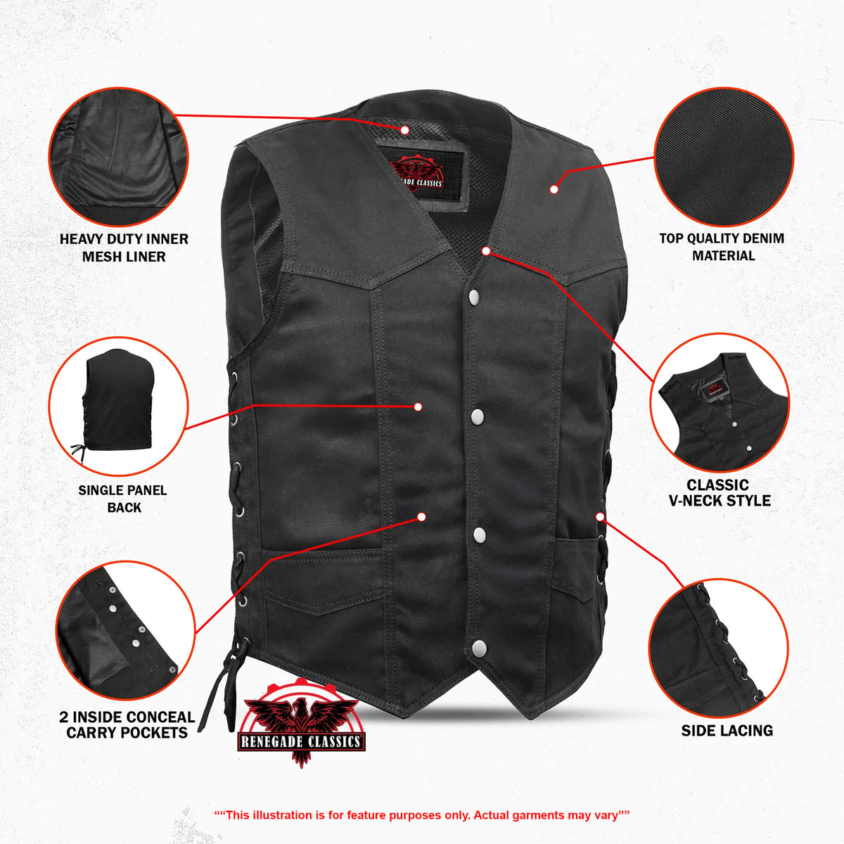 Rustborn™ Mens Denim Motorcycle Vest - Features