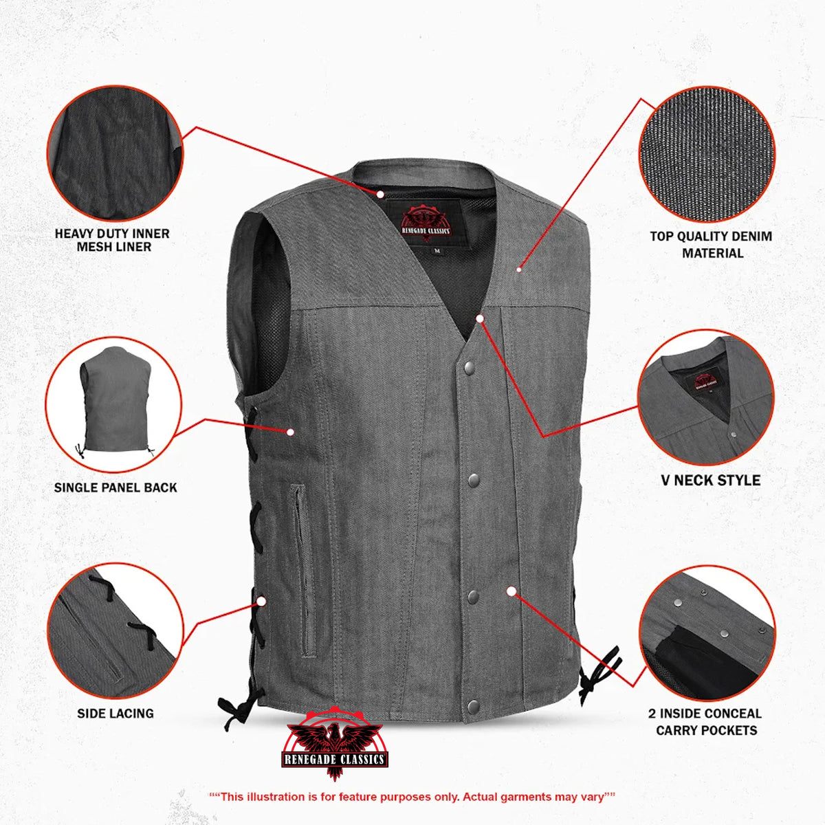 Stormcraft™ Mens Denim Motorcycle Vest - Features