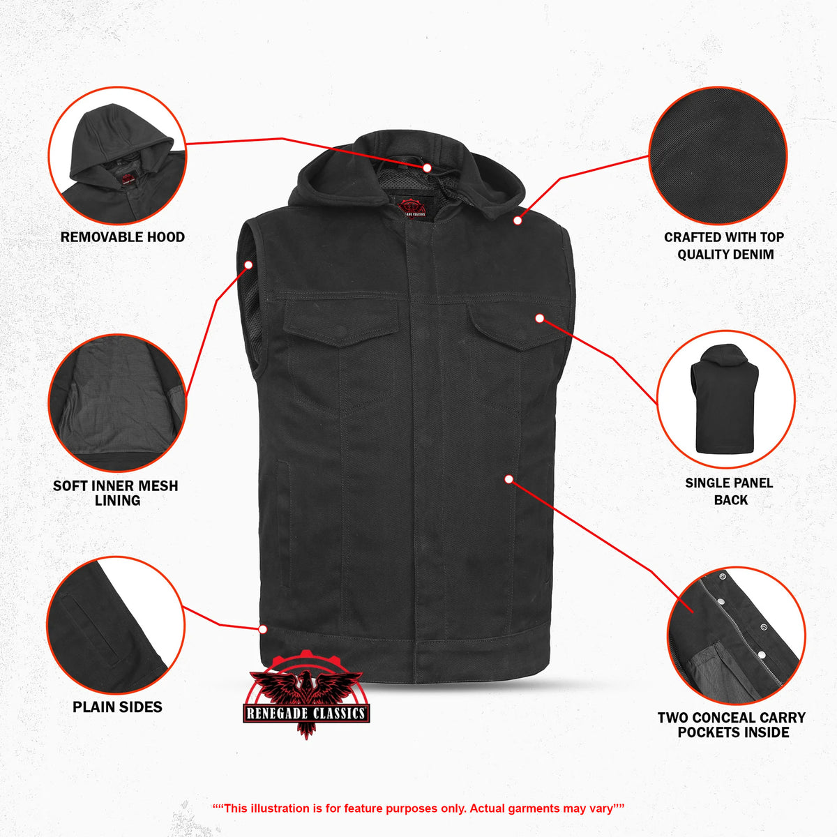 Shadowhood Mens Denim Motorcycle Vest - Features