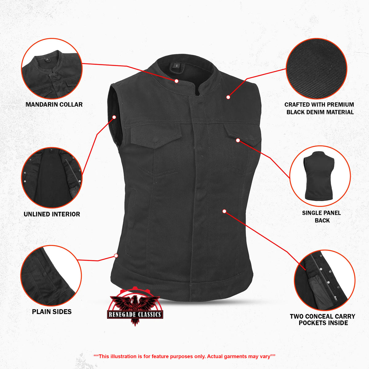 Black Soul™ Womens Denim Motorcycle Vest - Features