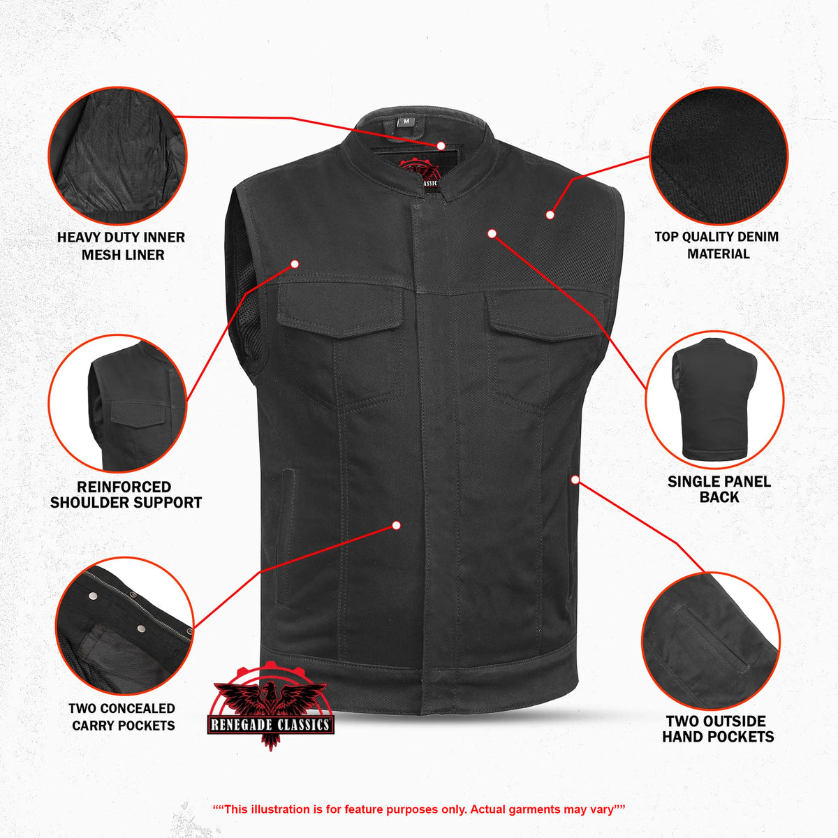 Weston™ Mens Denim Motorcycle Vest - Features