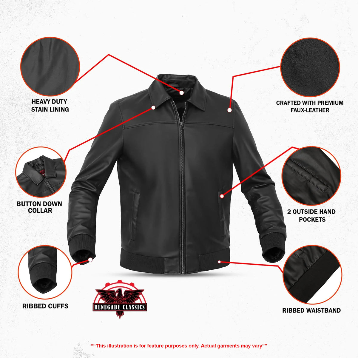 Midnight Forge™ Men’s Faux Leather Motorcycle Jacket - Features