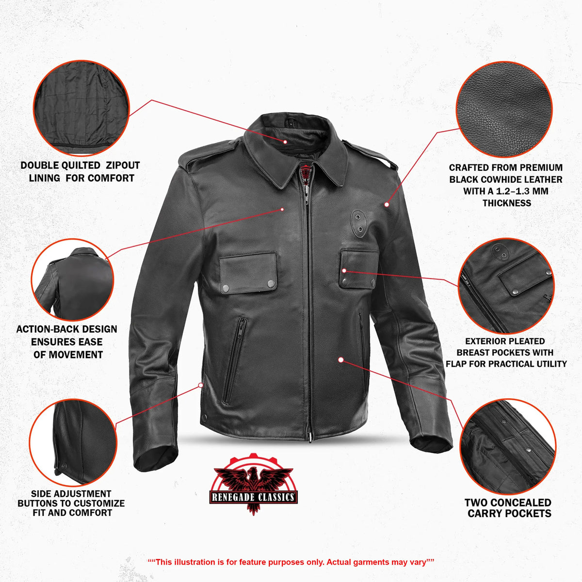Dark Rebel™ Men’s Leather Motorcycle Jacket - Features