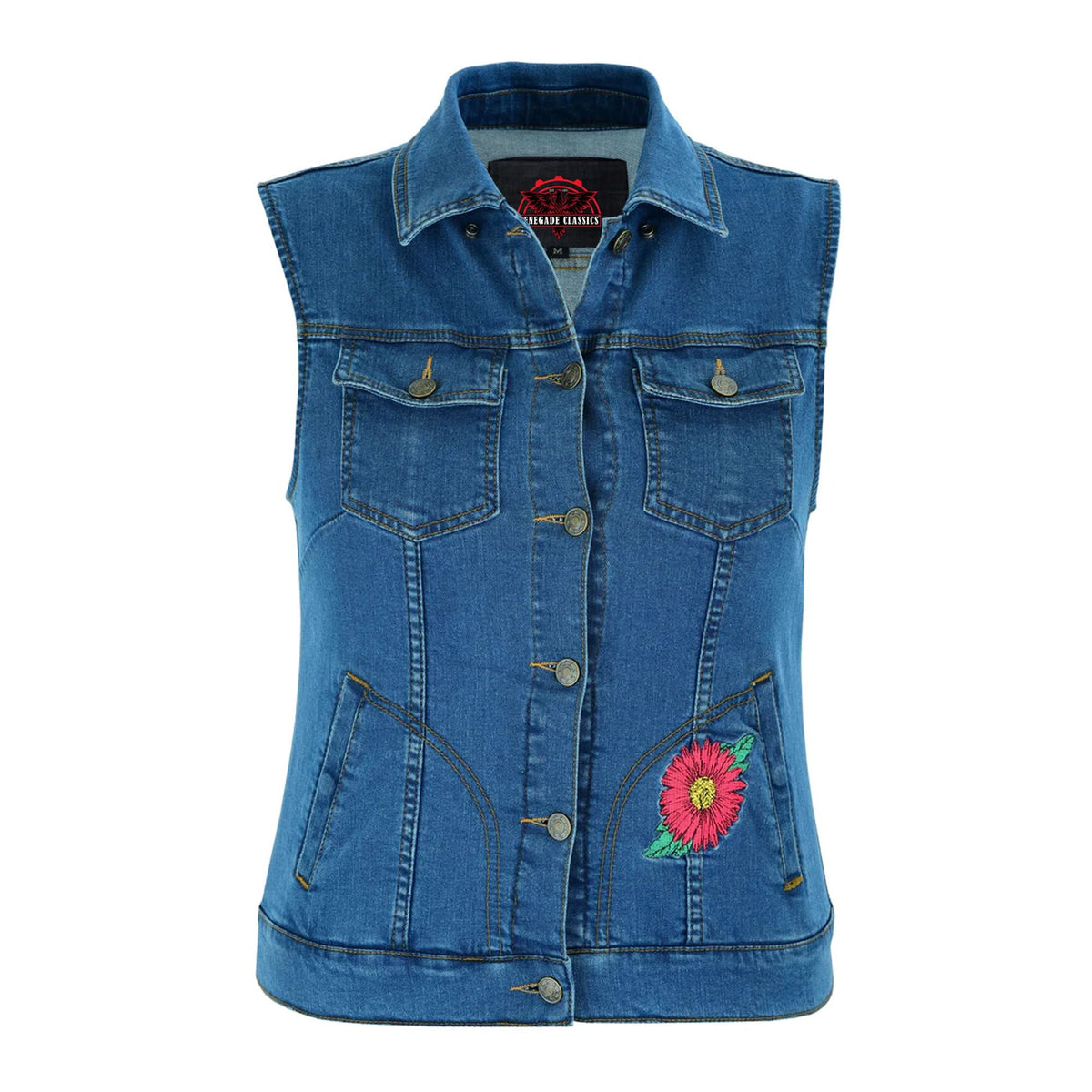 Red Daisy™ Womens Denim Motorcycle Vest