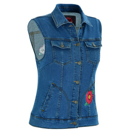 Red Daisy™ Womens Denim Motorcycle Vest