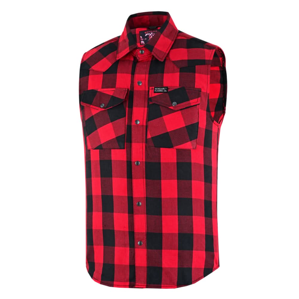 Red Styler Men's Sleeveless Red and Black Flannel Shirt Red Styler Men's Sleeveless Red and Black Flannel Shirt