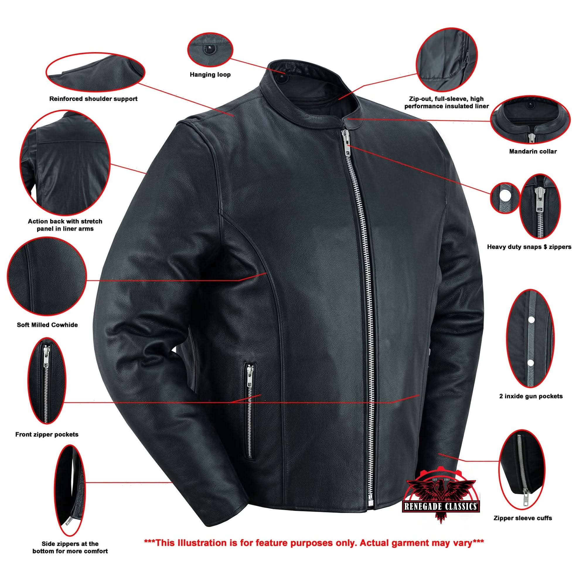 Rivo™ Men's  Black Leather Motorcycle Jacket