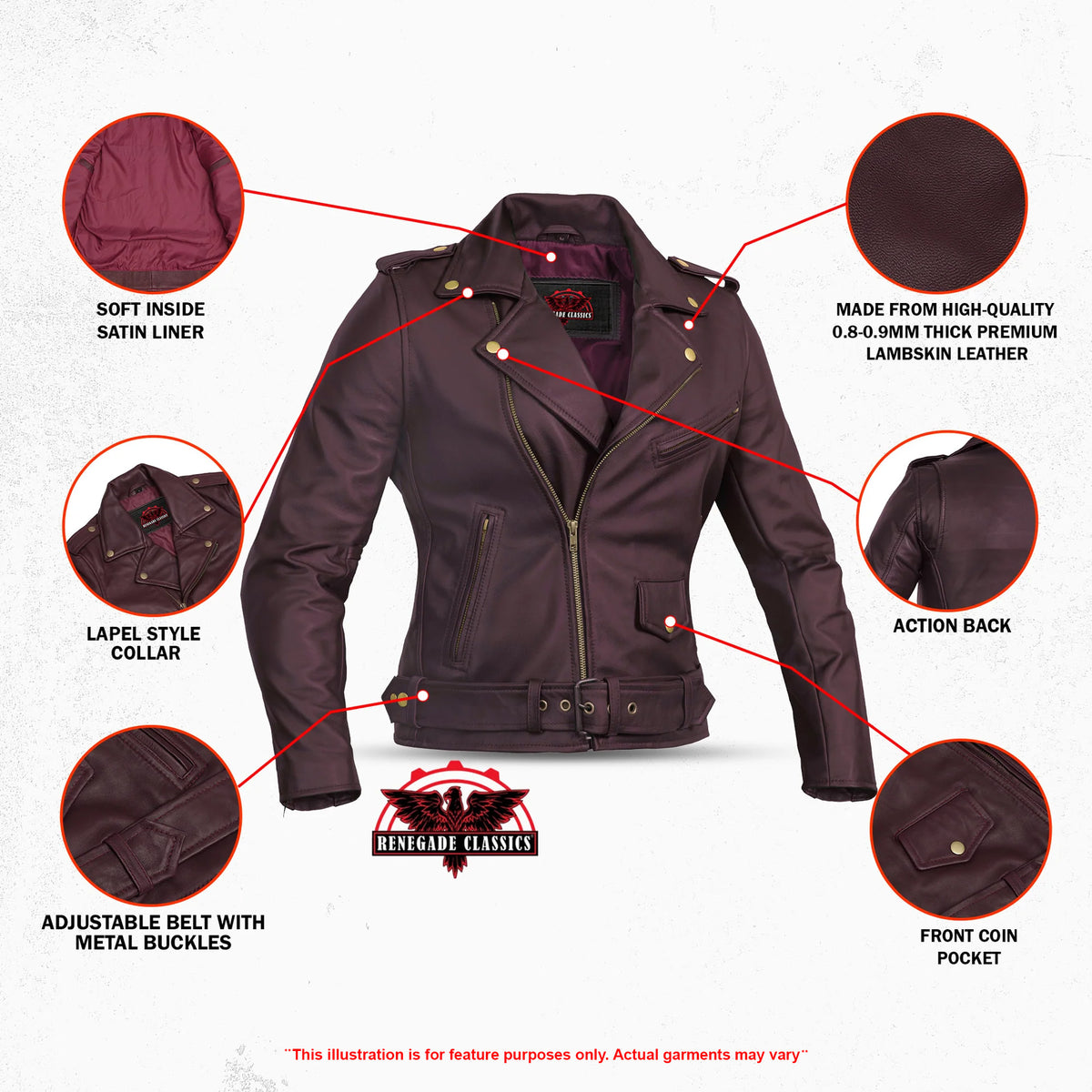 Oxblood ™ Women's Leather Motorcycle Jacket - Features