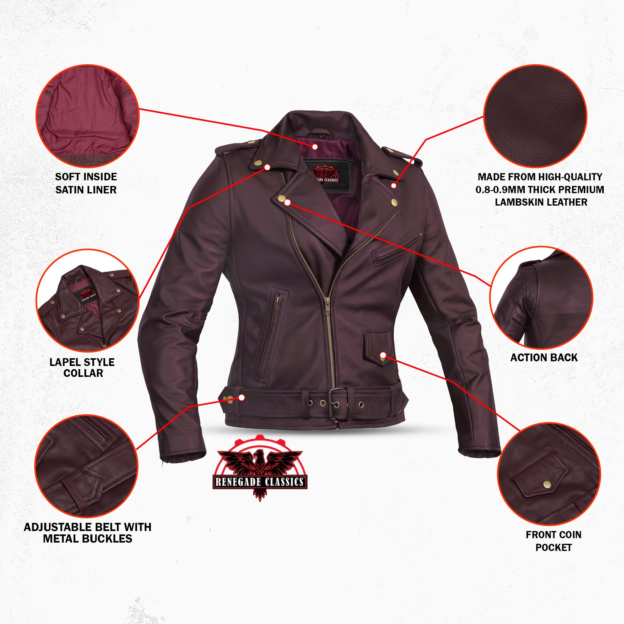 Rose Glow™ Women's Oxblood Fashion Leather Jacket