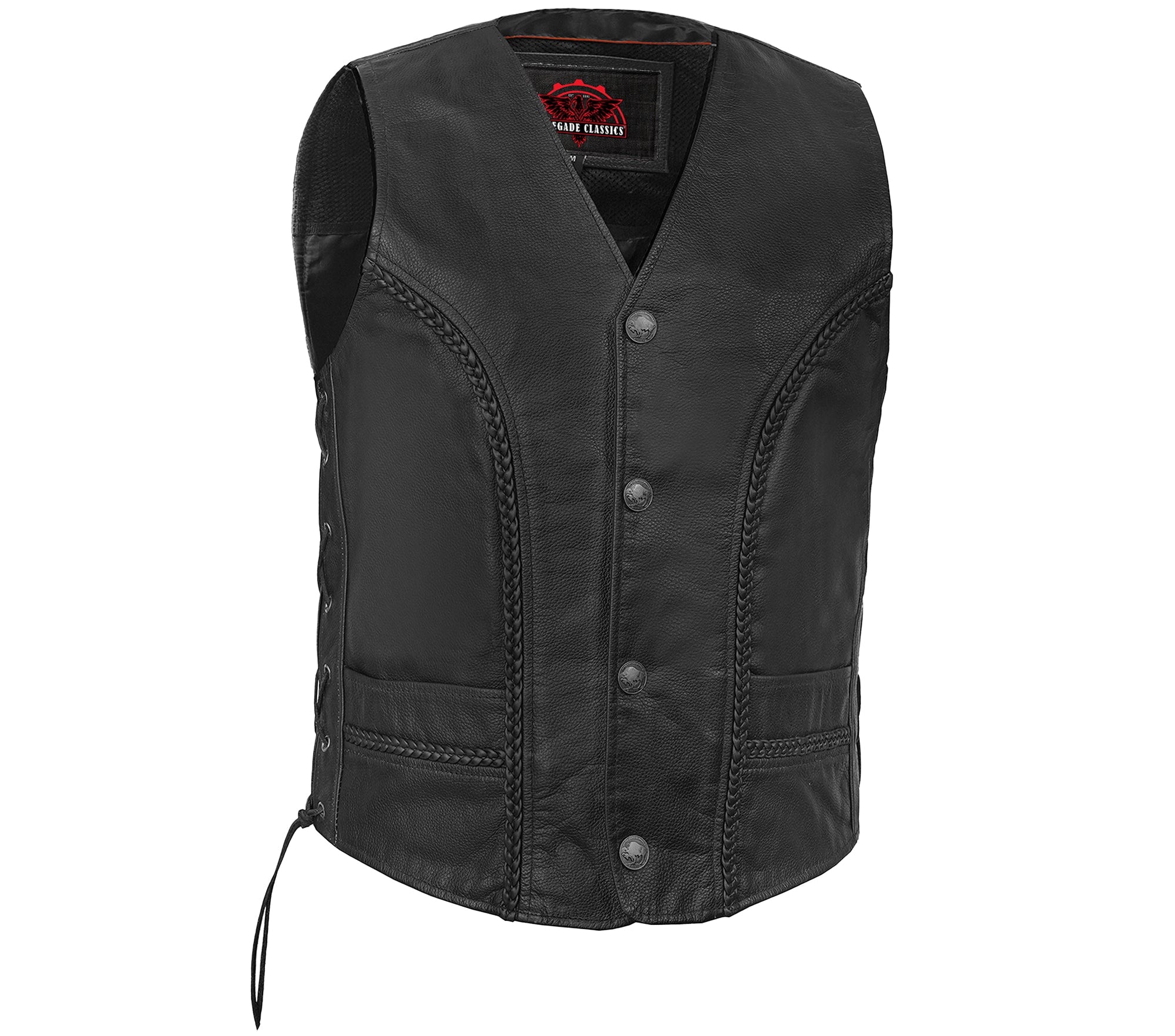 Rustler Men's Black  Leather Motorcycle Vest