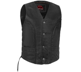 Rustler Men's Black  Leather Motorcycle Vest