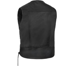 Rustler Men's Black  Leather Motorcycle Vest