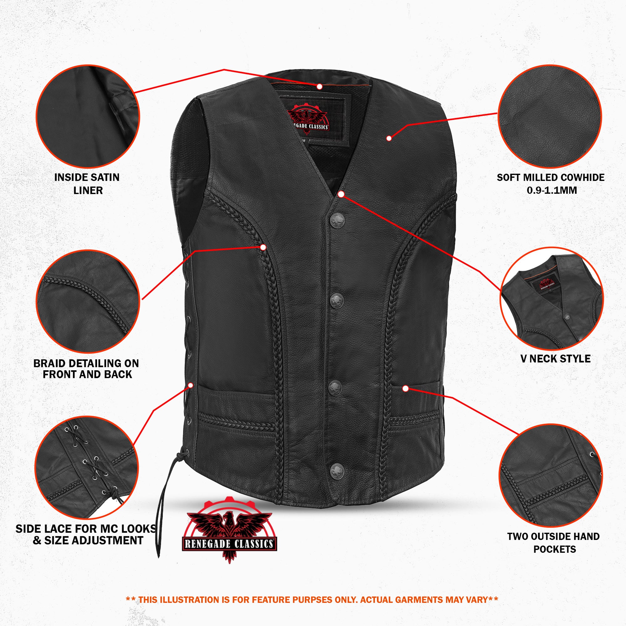 Rustler Men's Black  Leather Motorcycle Vest