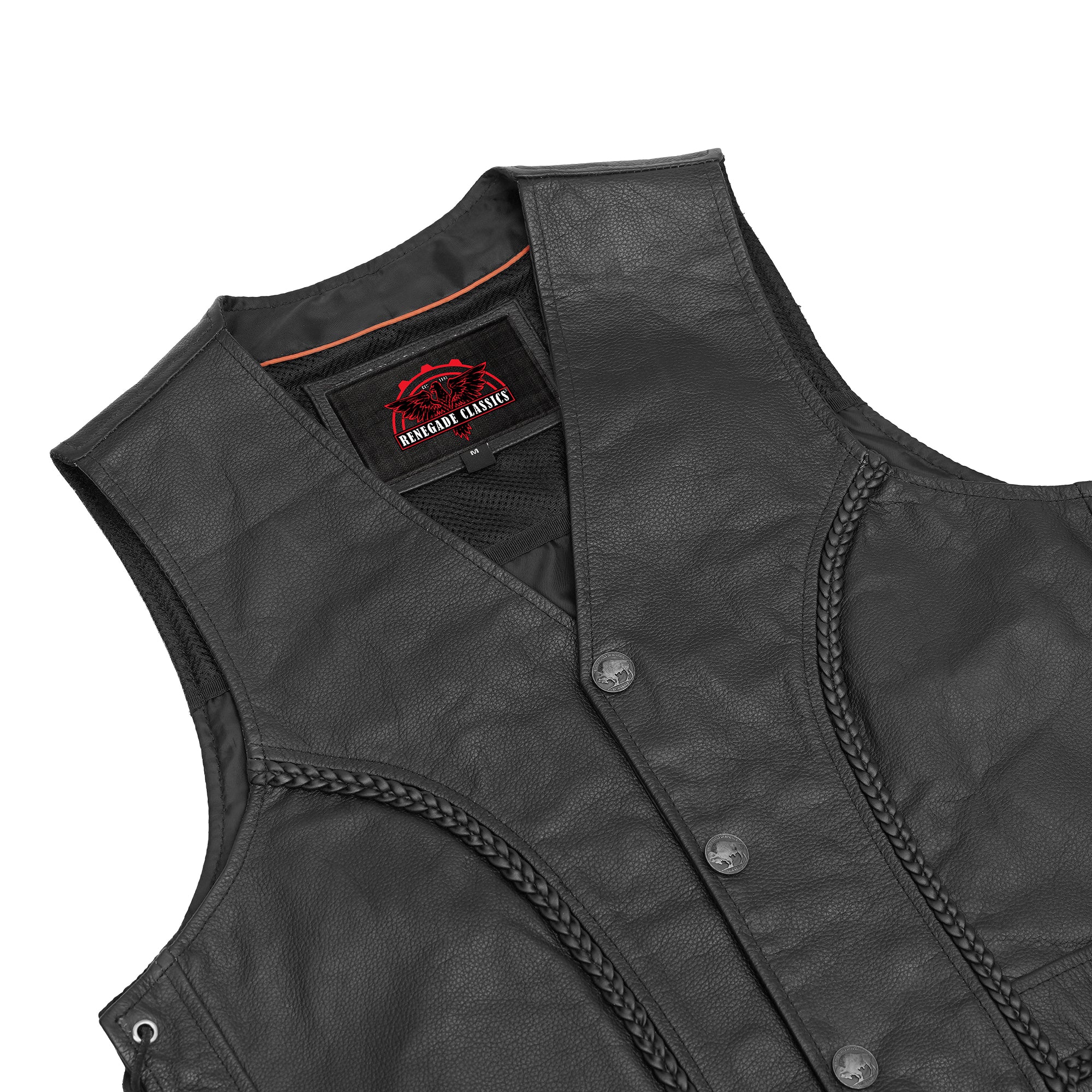 Rustler Men's Black  Leather Motorcycle Vest