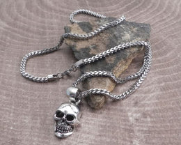 Skull XL Pendant on Franco 3mm box Stainless Steel Necklace