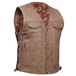 Sandstone Mens Leather Motorcycle Vest