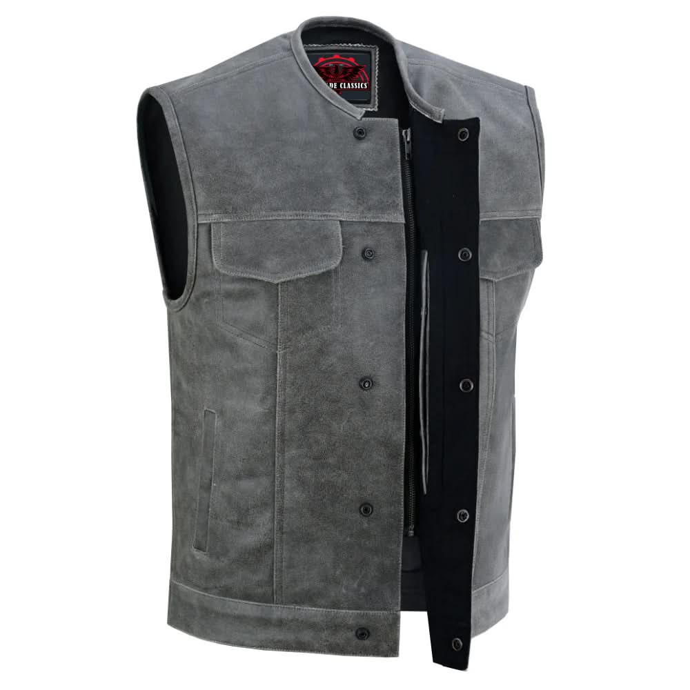 Slate Mens Leather Motorcycle Vest