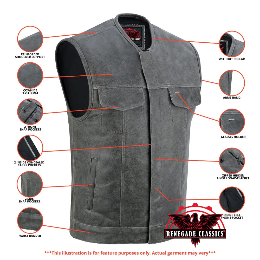 Slate Mens Leather Motorcycle Vest