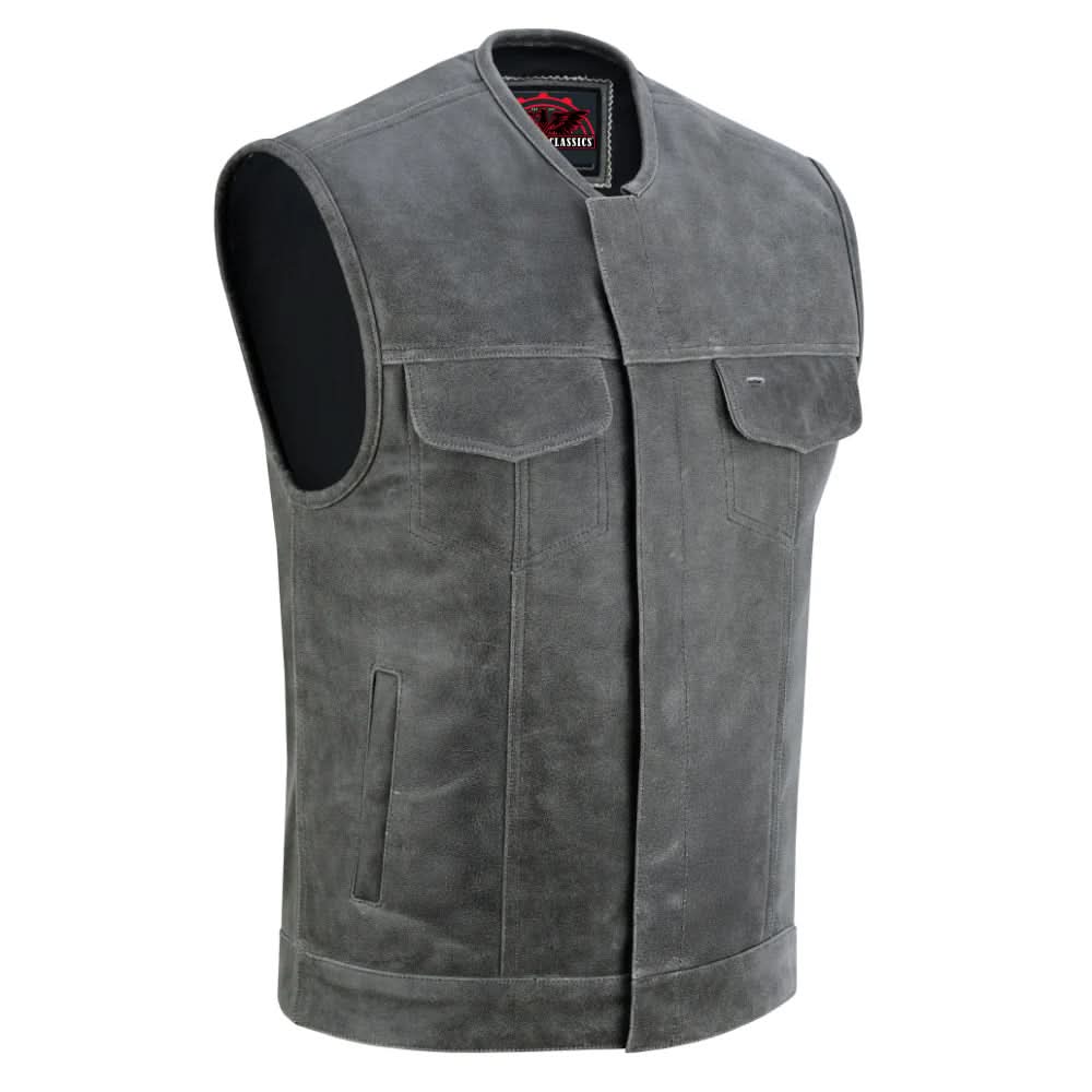 Slate Mens Leather Motorcycle Vest