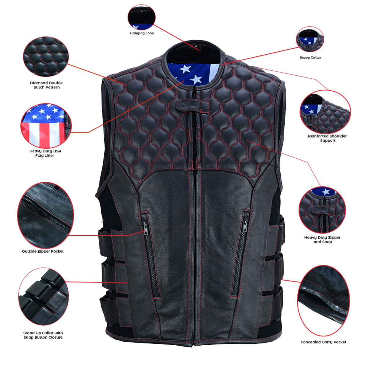 Star-Spangled Mens Motorcycle Leather Vest