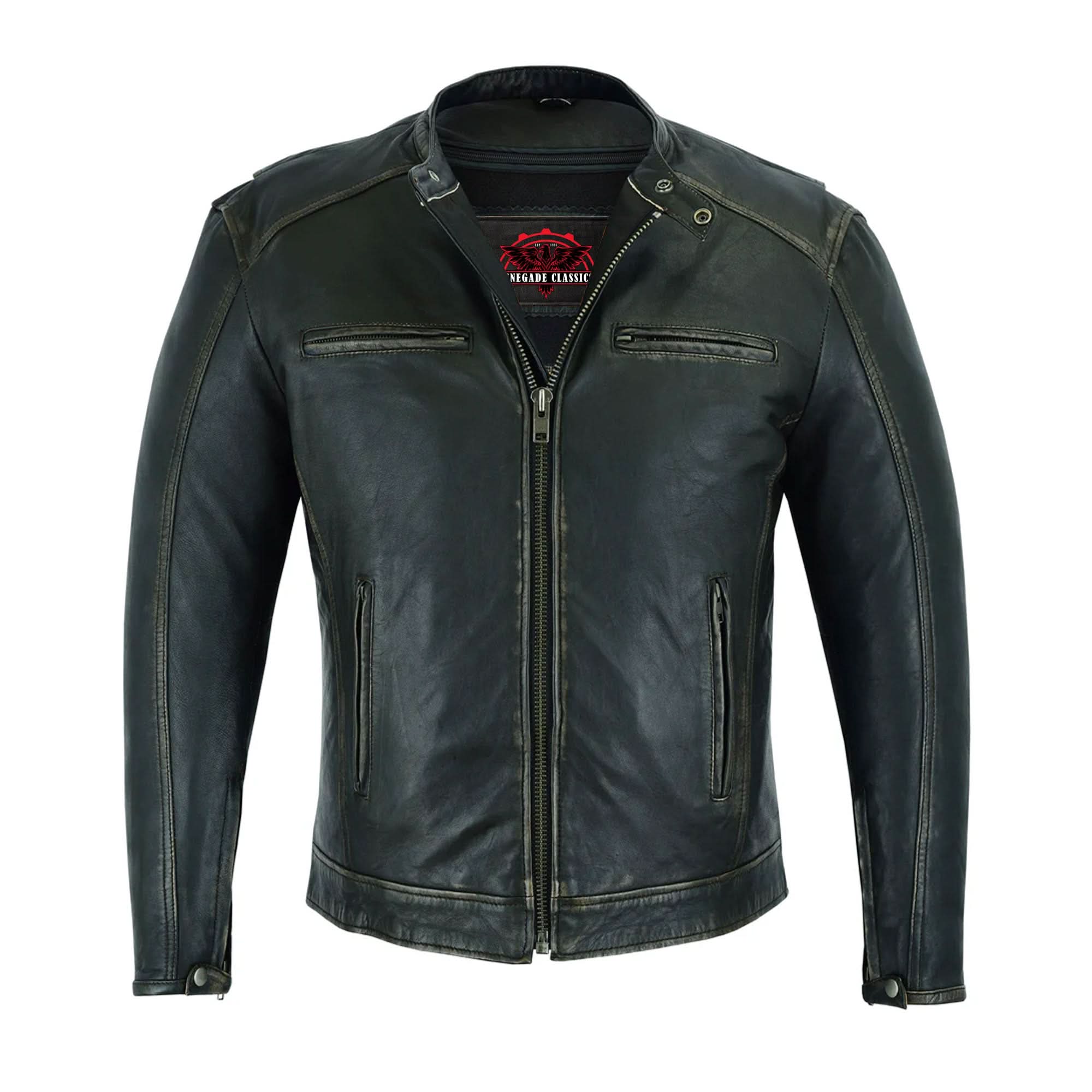 Terrain™ Men's  Leather Motorcycle Jacket - Olive