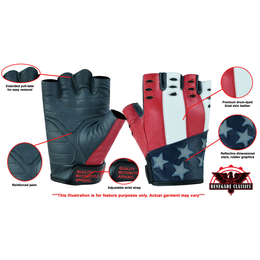 ThrottleFit™ Men's  leather Fingerless gloves - Red, White & Blue