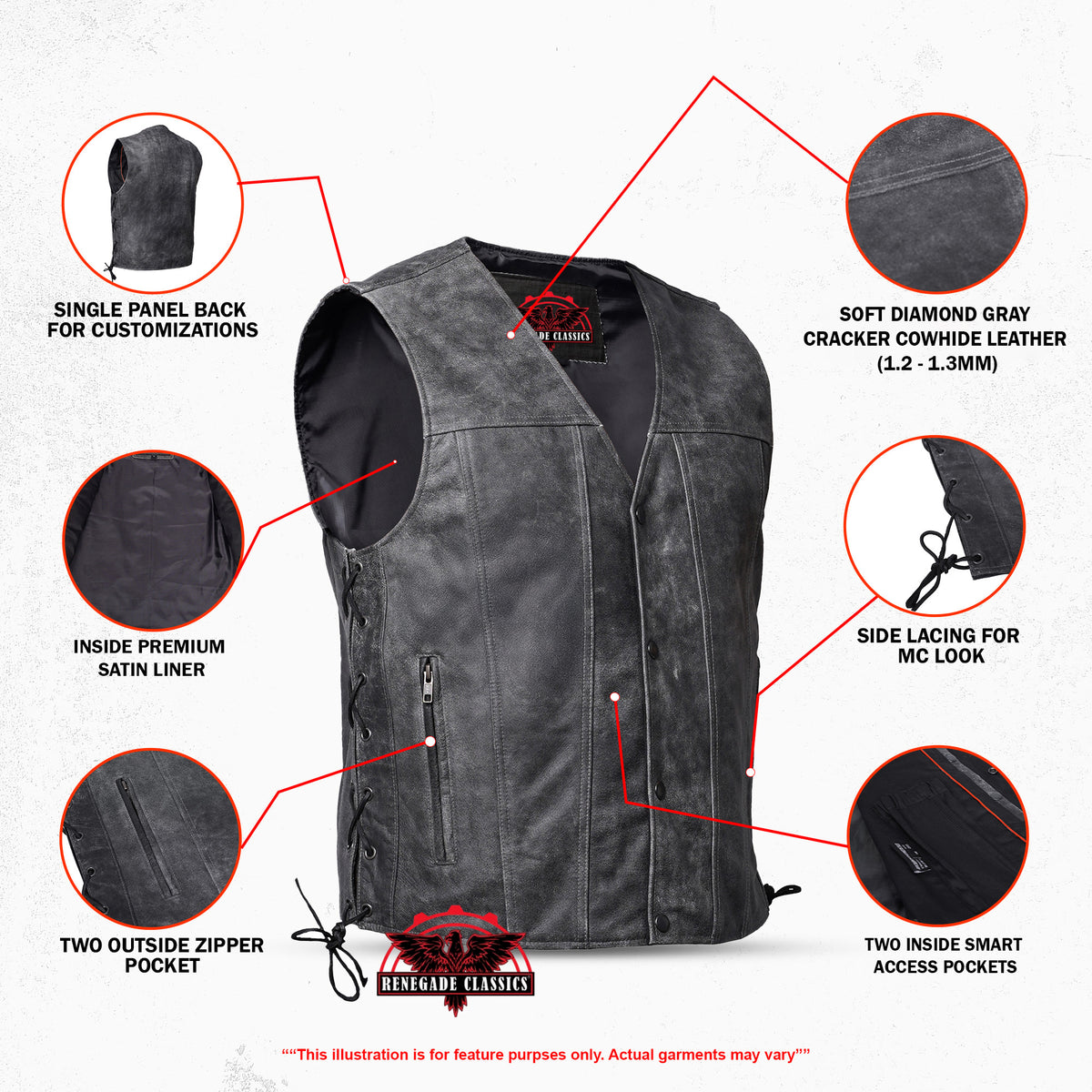 Tomstone Mens Leather Motorcycle Vest