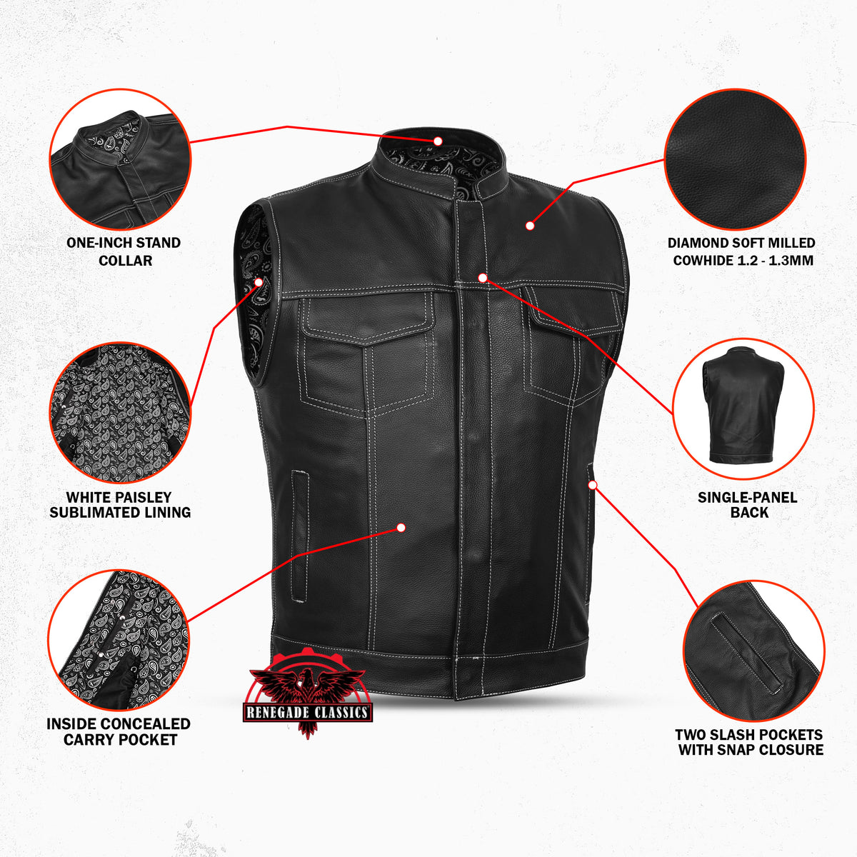 TonUp™ Mens Leather Motorcycle Vest