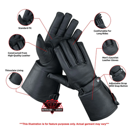 Torque™ Men's Leather Gauntlet Gloves - Black