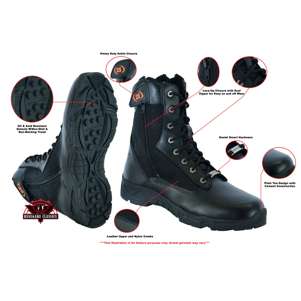 Trailstomp Men's 9" Black Motorcycle Boots