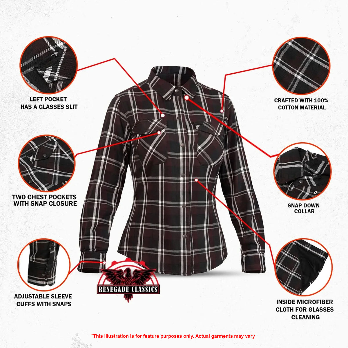 Emberwood Women’s Motorcycle Flannel Shirt - Features