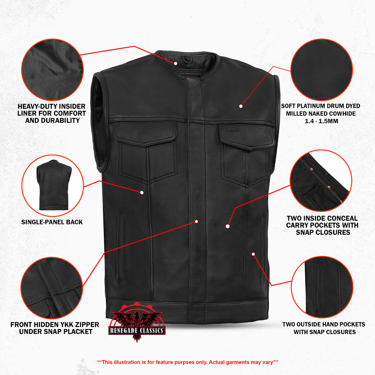 UpStyle™ Mens Leather Motorcycle Vest