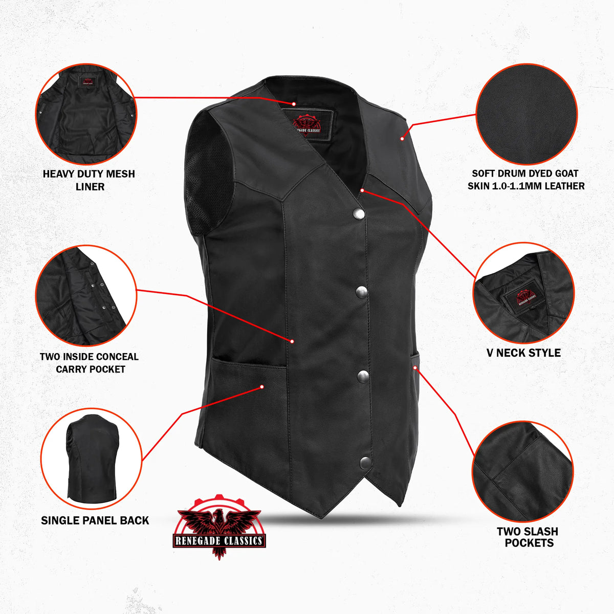 Volto™ Womens Leather Motorcycle Vest