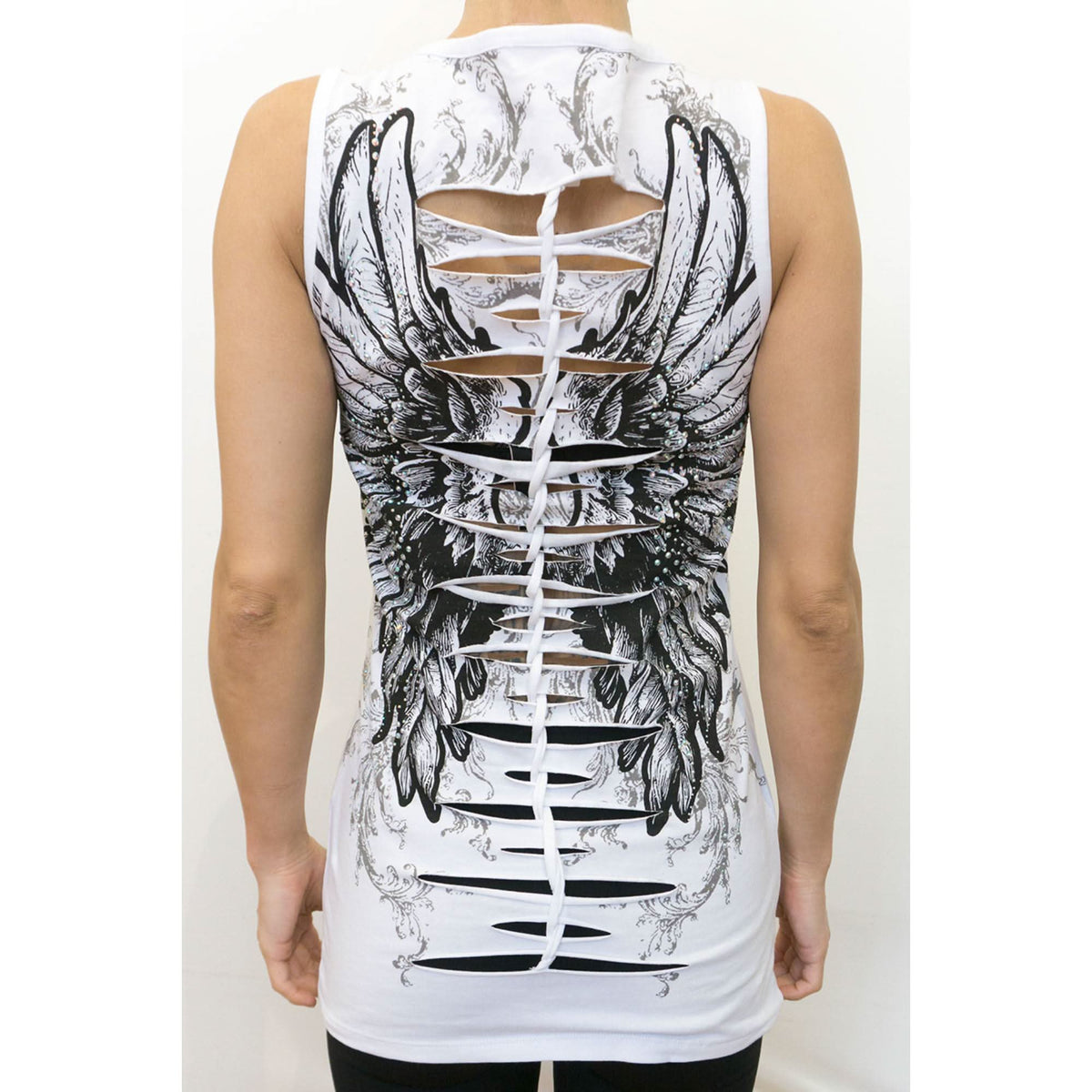 Women's Angel Wings White V Neck Top