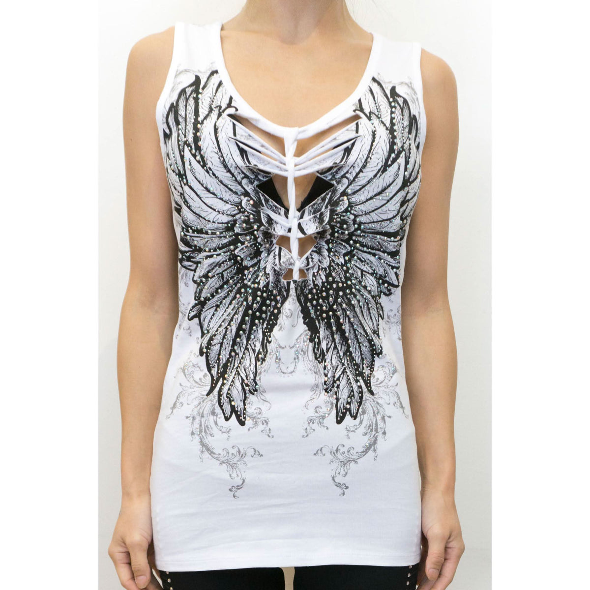Women's Angel Wings White V Neck Top